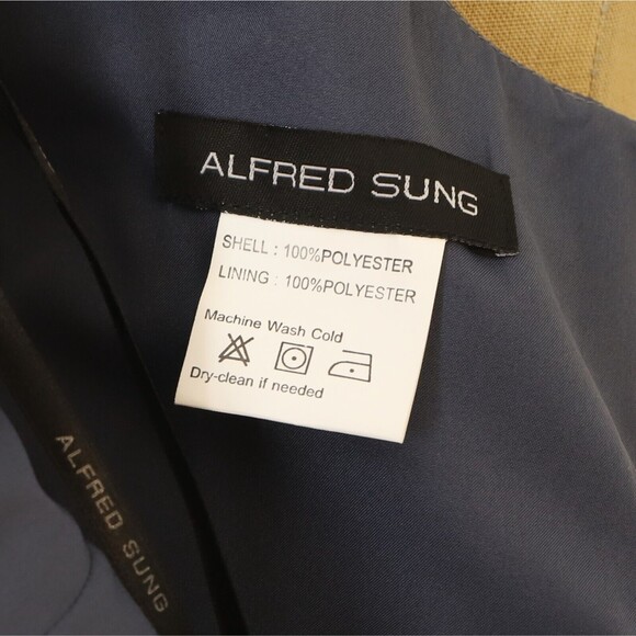Alfred Sung Sateen Twill Cap Sleeve Dress 8 Gown Silverstone Gray V-Neck NWT B3 - Picture 6 of 6